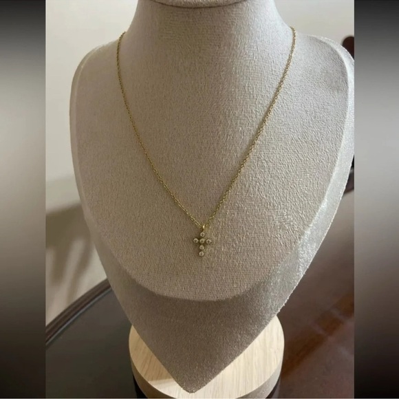 Anthropologie Barbara Cross Gold Stainless Steel Waterproof Necklace - Picture 4 of 10